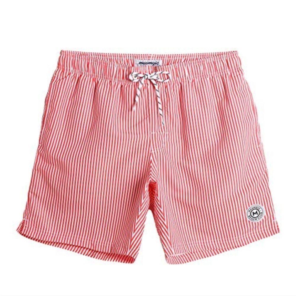 Maamgic Stripe Swim Trunks Slim Fit Swimming Shorts Quick Dry Mid Length - XL